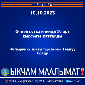 ЕЖЕДНЕВНАЯ ОПЕРАТИВНАЯ ИНФОРМАЦИЯ О ПРОТИВОПОЖАРНОЙ ОБСТАНОВКЕ И СПАСАТЕЛЬНЫХ МЕРОПРИЯТИЙ В КЫРГЫЗСКОЙ РЕСПУБЛИКЕ